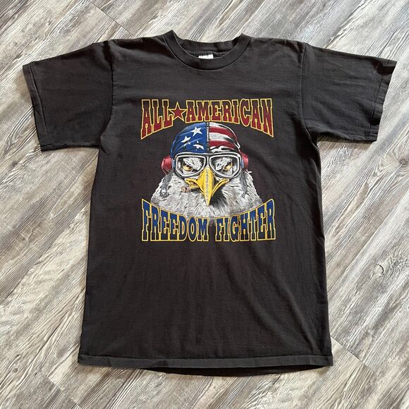 Vintage 90s Single Stitch All American Freedom Fighter Shirt L - Picture 1 of 8